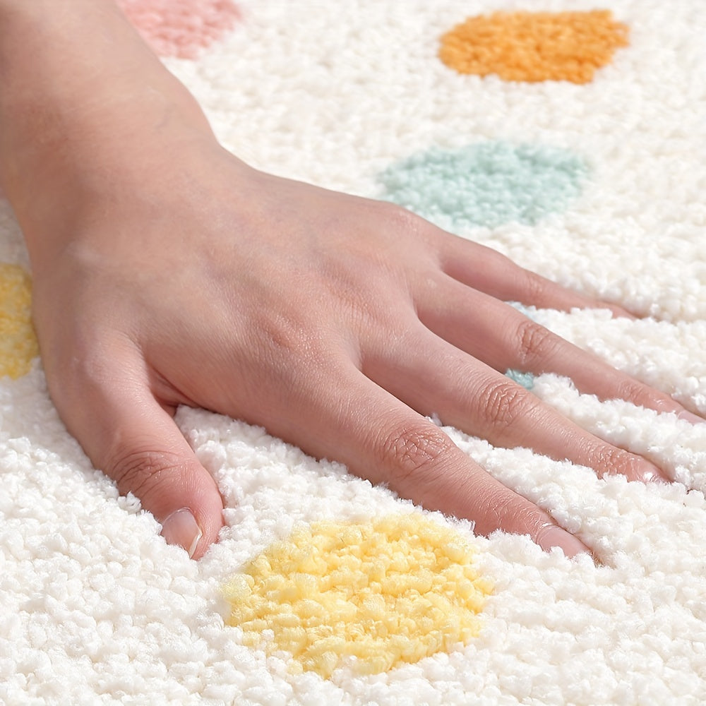 Tapis de salle de bain à pois colorés, épais et doux