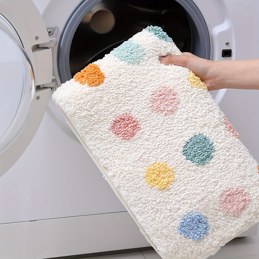 Tapis de salle de bain à pois colorés, épais et doux