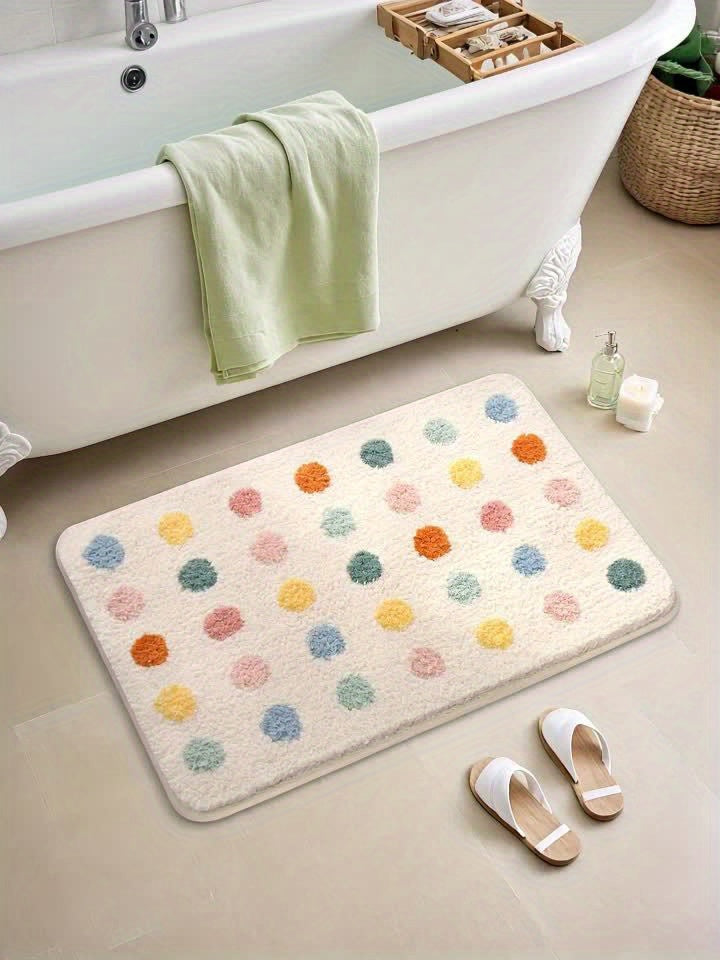 Tapis de salle de bain à pois colorés, épais et doux