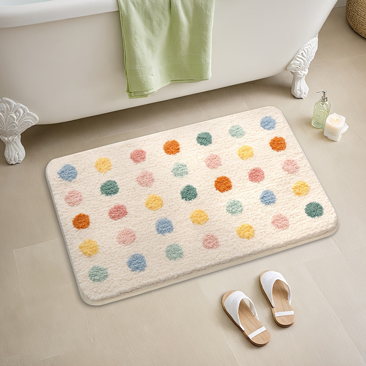 Tapis de salle de bain à pois colorés, épais et doux
