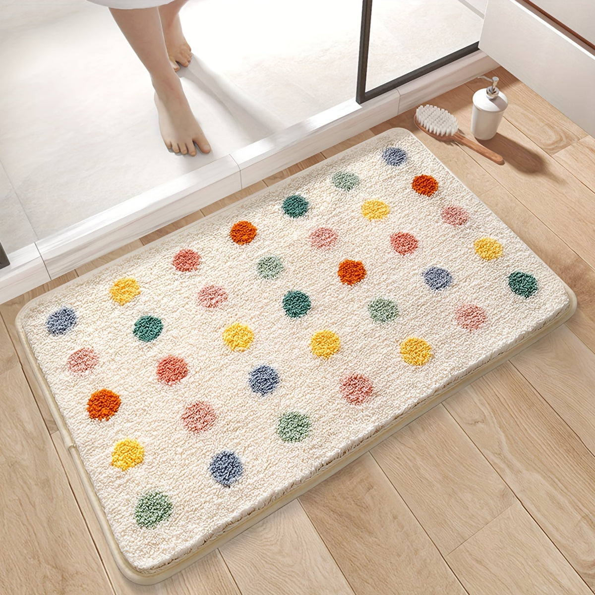 Tapis de salle de bain à pois colorés, épais et doux