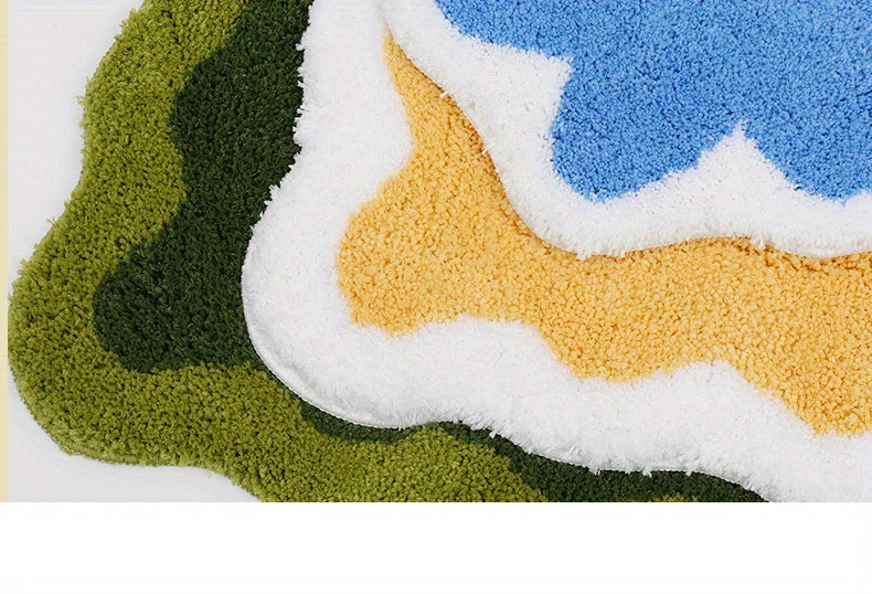Tapis de salle de bain polaire à bord ondulé, 3 couleurs