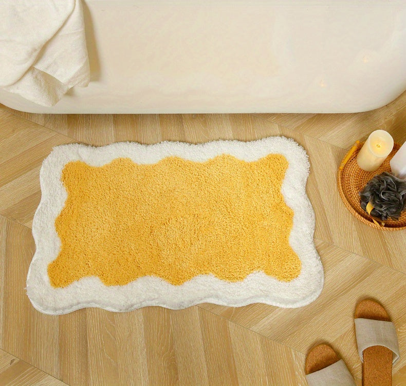 Tapis de salle de bain polaire à bord ondulé, 3 couleurs