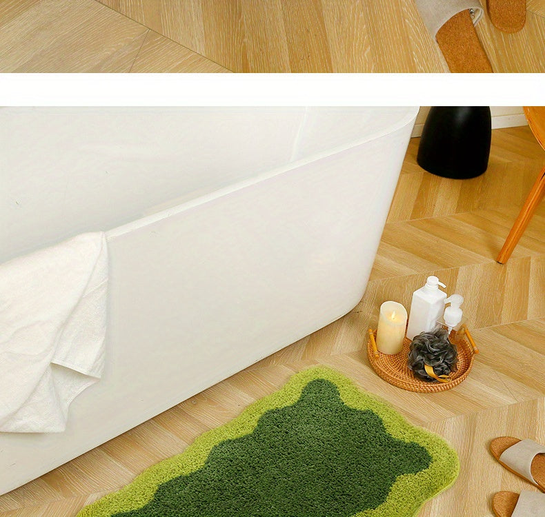 Tapis de salle de bain polaire à bord ondulé, 3 couleurs