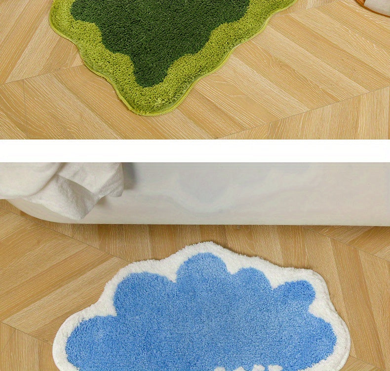 Tapis de salle de bain polaire à bord ondulé, 3 couleurs