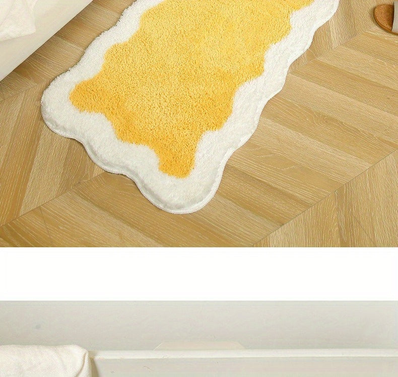 Tapis de salle de bain polaire à bord ondulé, 3 couleurs