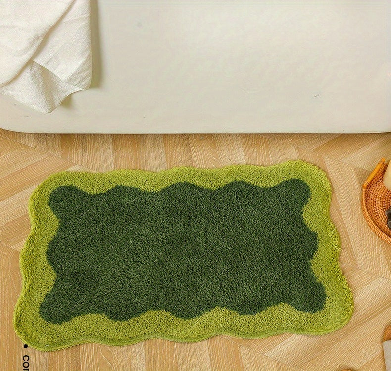 Tapis de salle de bain polaire à bord ondulé, 3 couleurs