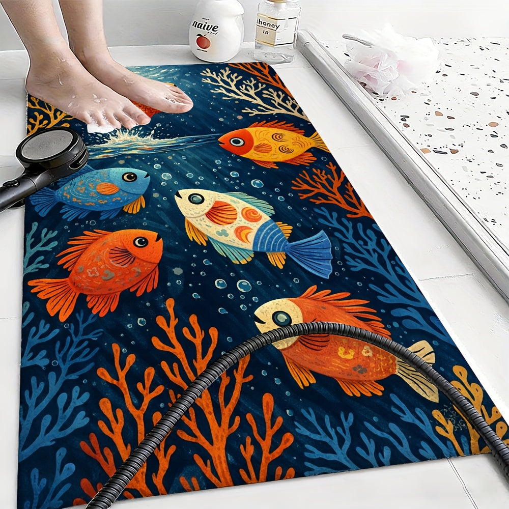 Tapis de salle de bain PVC ajouré, motif poissons colorés