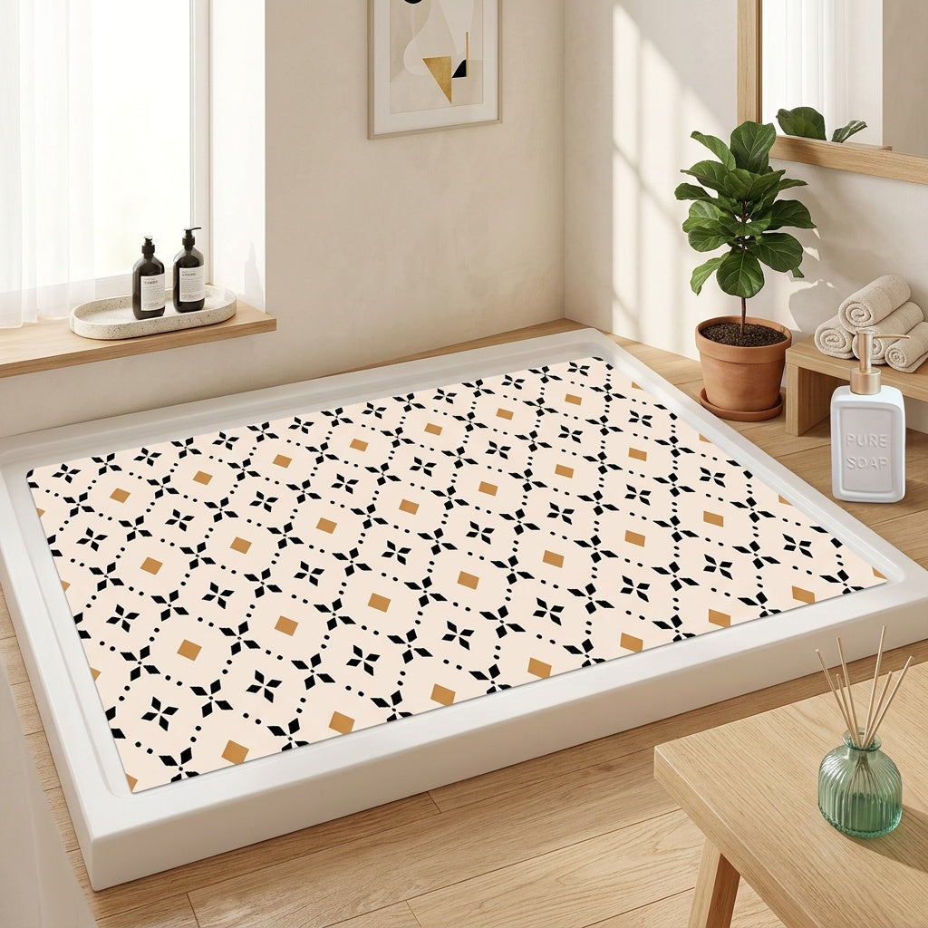 Tapis de salle de bain PVC ajouré, carreaux de ciment