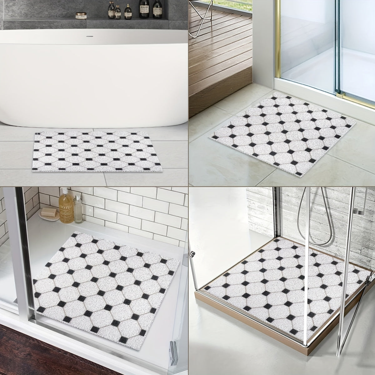 Tapis de salle de bain en PVC bouclé, damier