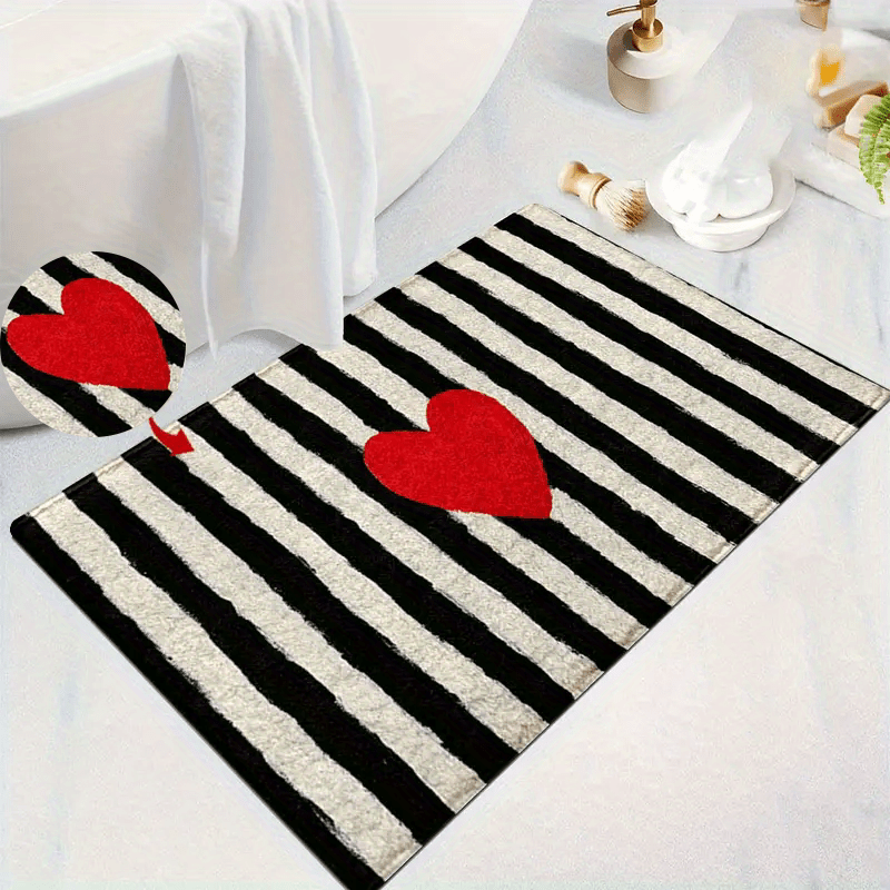 Tapis de salle de bain rayé et à cœur tufté