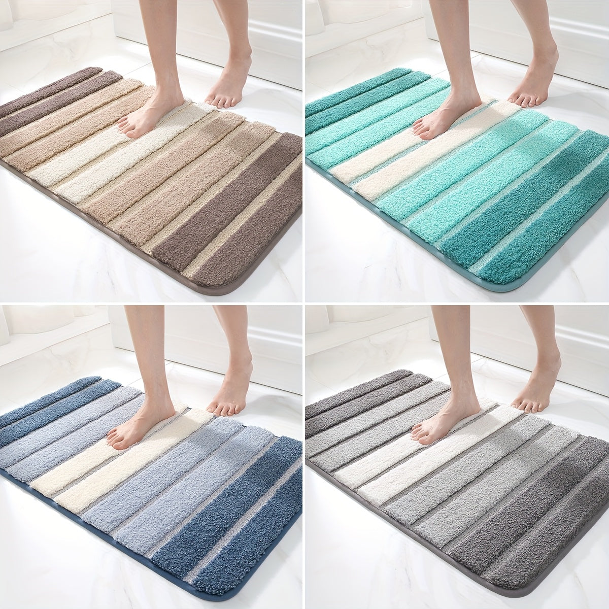 Tapis de salle de bain à rayures en relief, quatre camaïeux