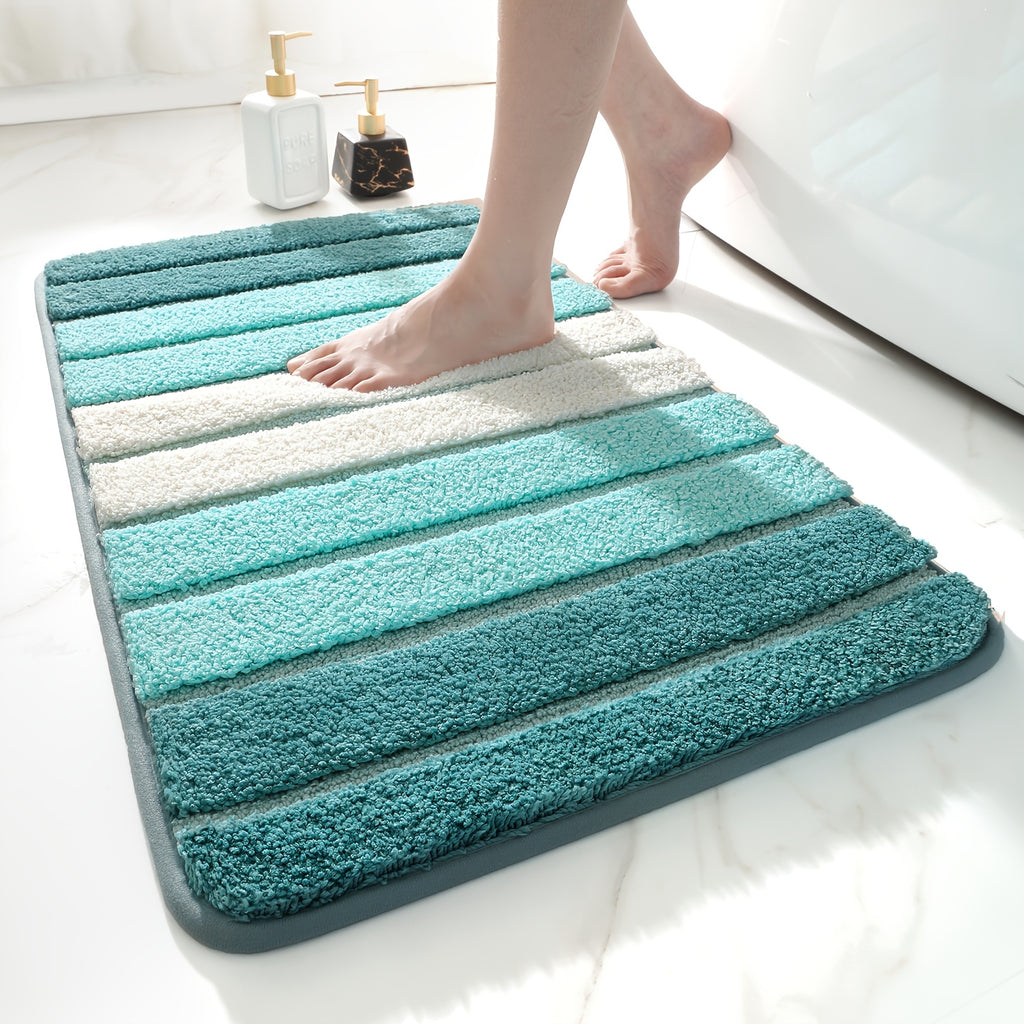 Tapis de salle de bain à rayures en relief, quatre camaïeux