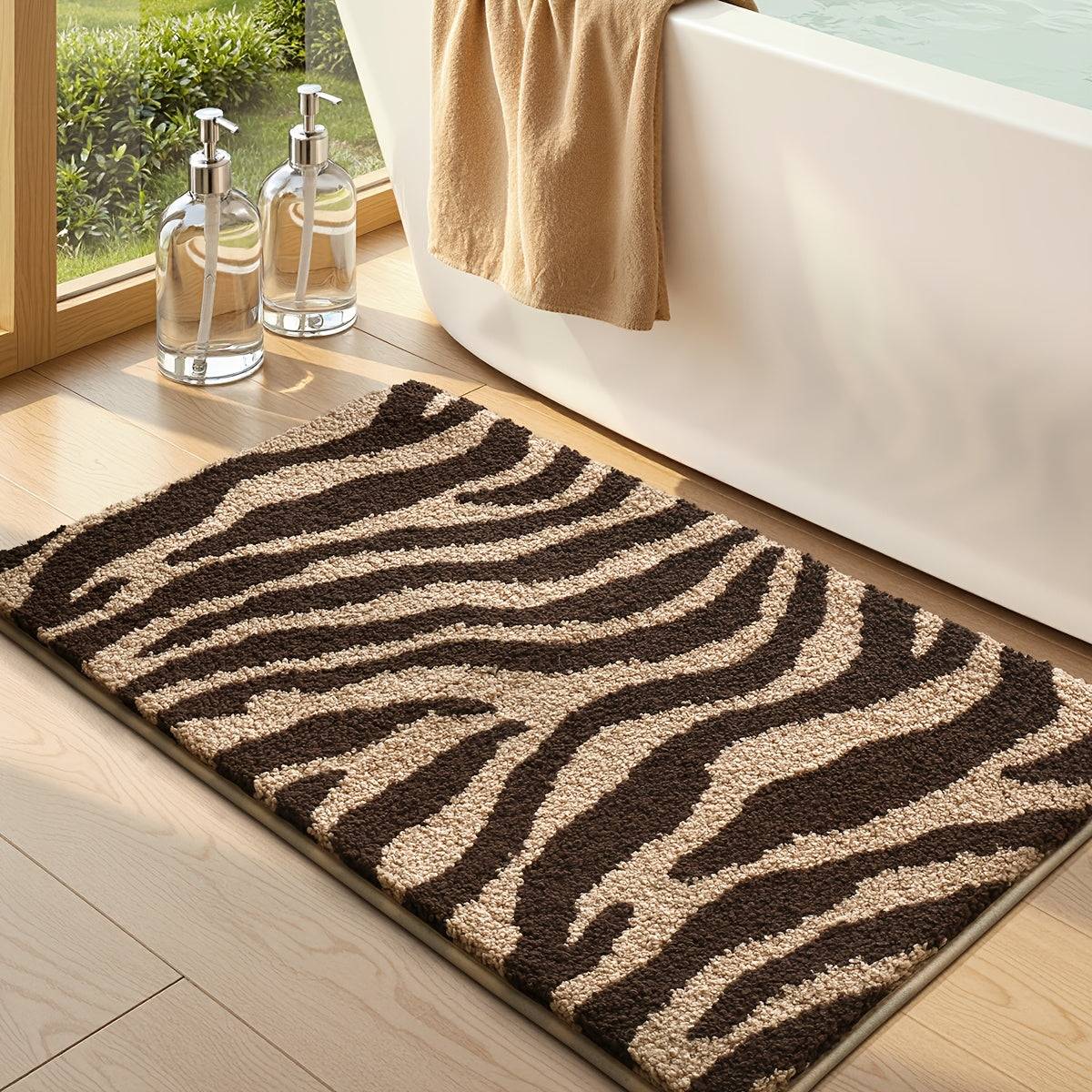 Tapis de salle de bain à rayures zébrées, trois
