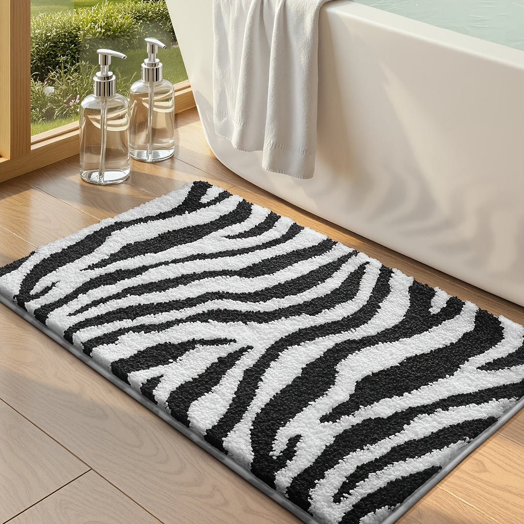 Tapis de salle de bain à rayures zébrées, trois