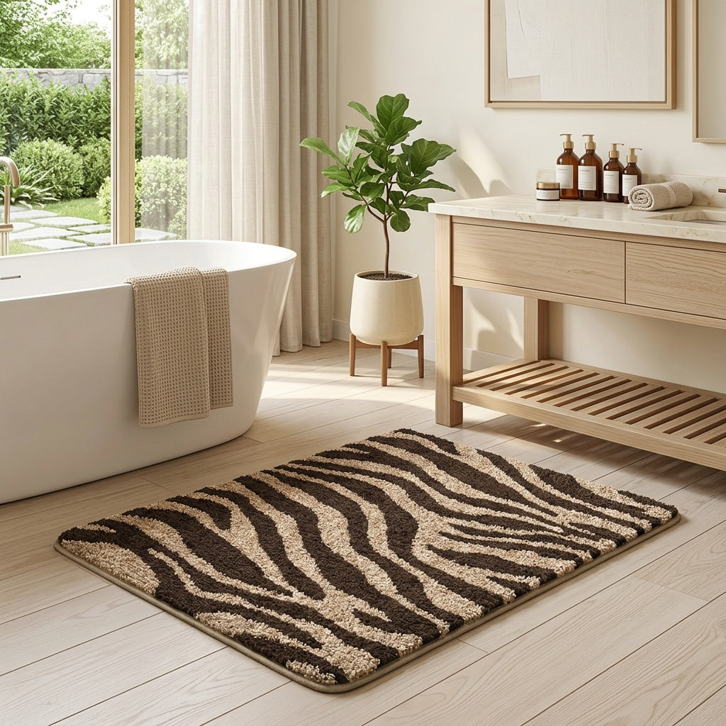 Tapis de salle de bain à rayures zébrées, trois