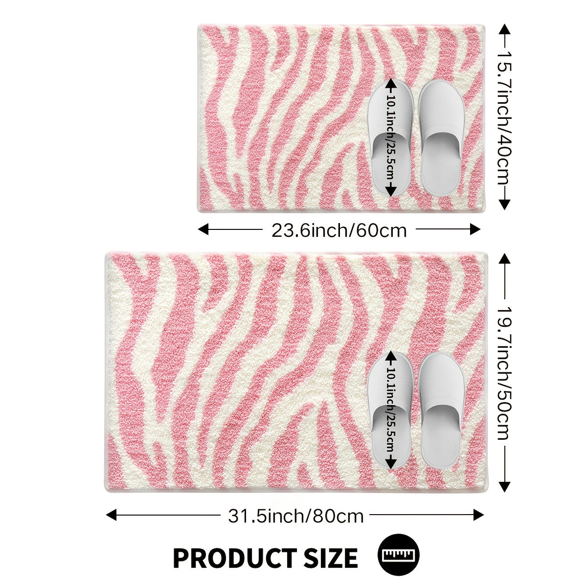 Tapis de salle de bain à rayures zébrées, trois