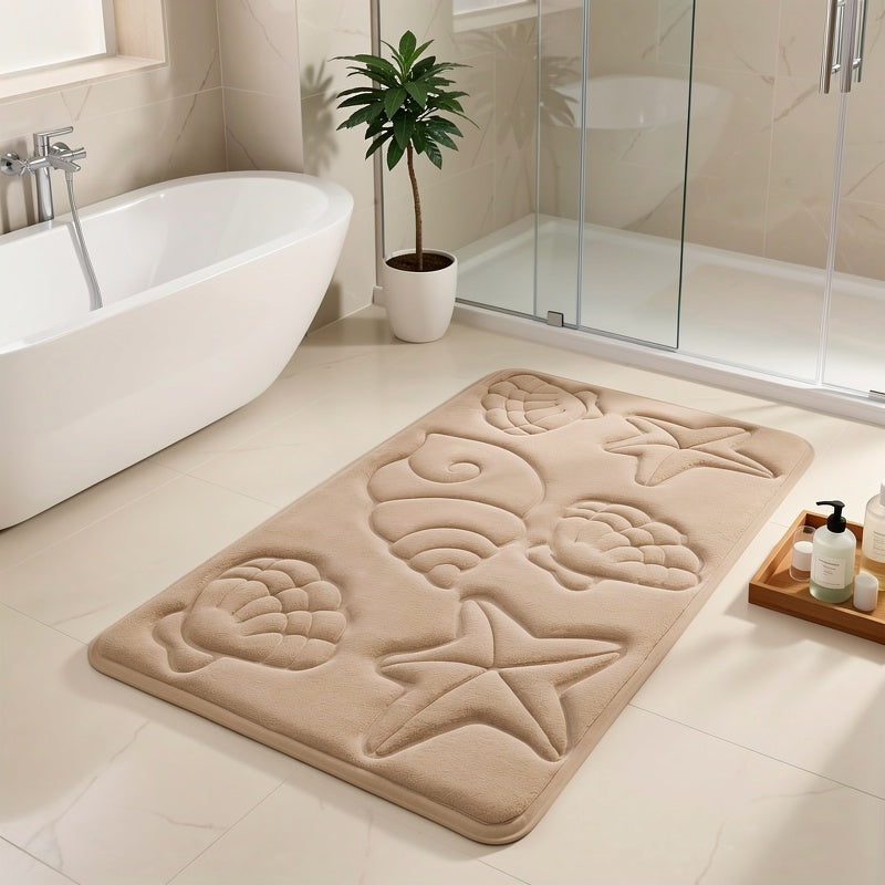 Tapis de salle de bain à relief de coquillages, cinq