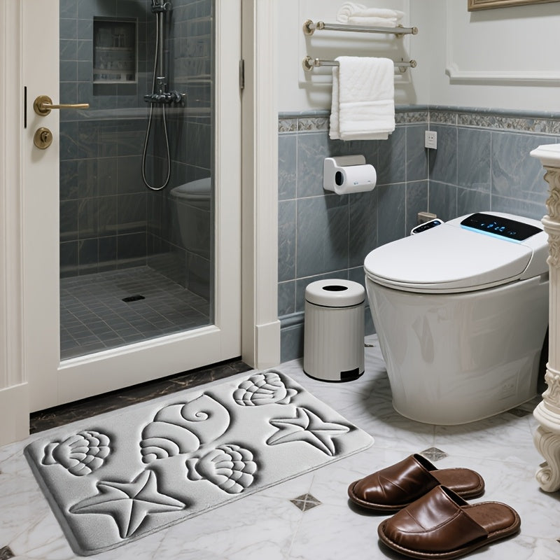 Tapis de salle de bain à relief de coquillages, cinq