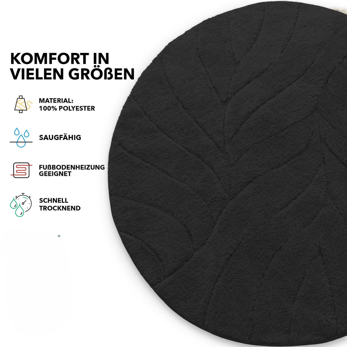 Tapis de salle de bain rond, velours sculpté épais