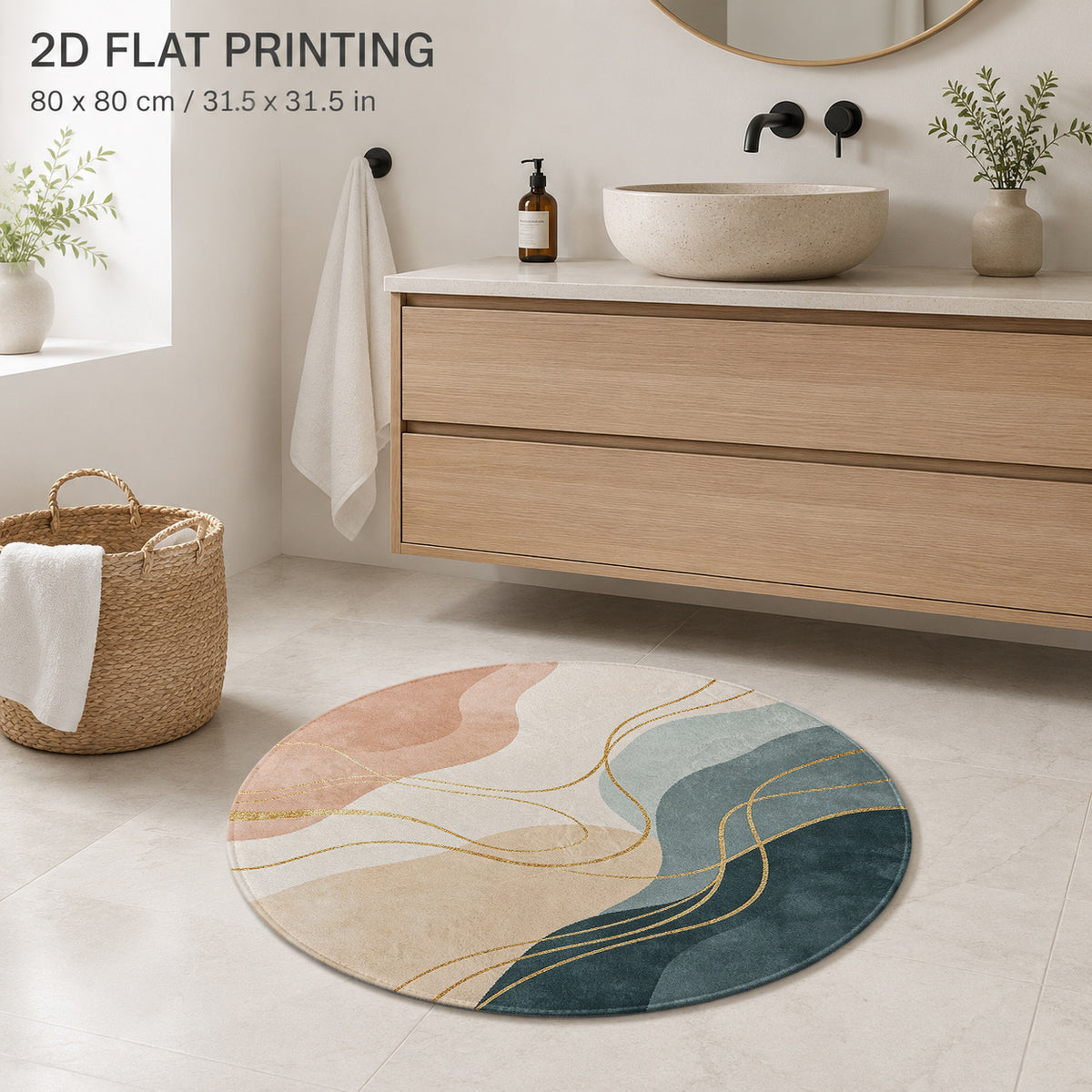 Tapis de salle de bain rond, motif abstrait