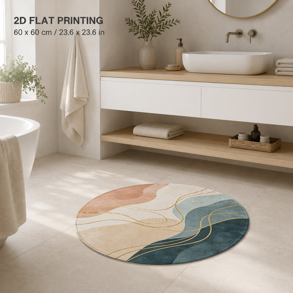 Tapis de salle de bain rond, motif abstrait