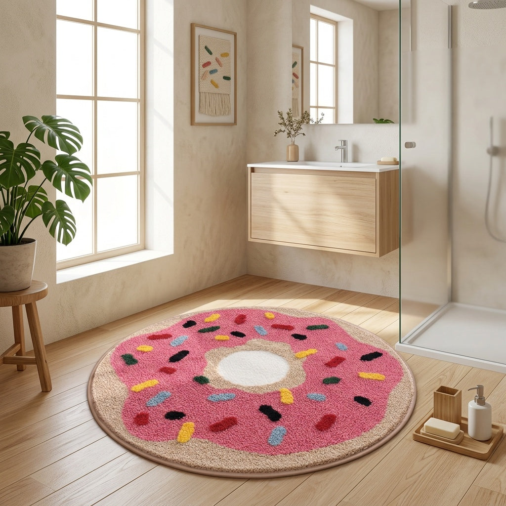 Tapis de salle de bain rond beignet tufté