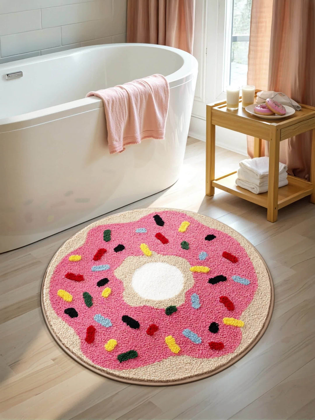 Tapis de salle de bain rond beignet tufté