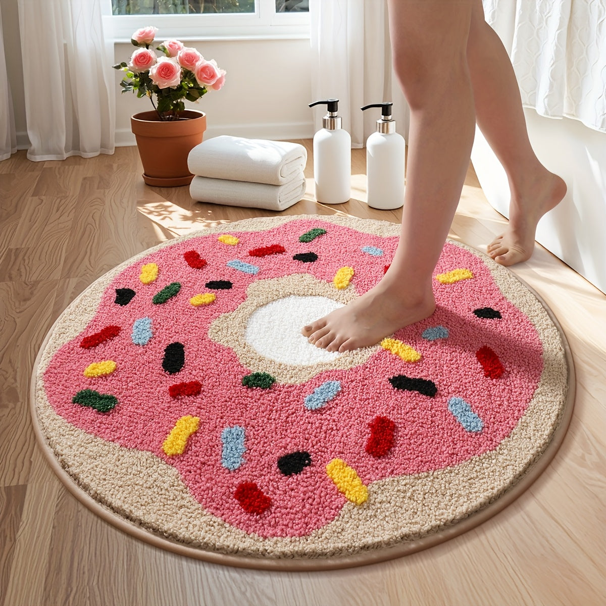 Tapis de salle de bain rond beignet tufté