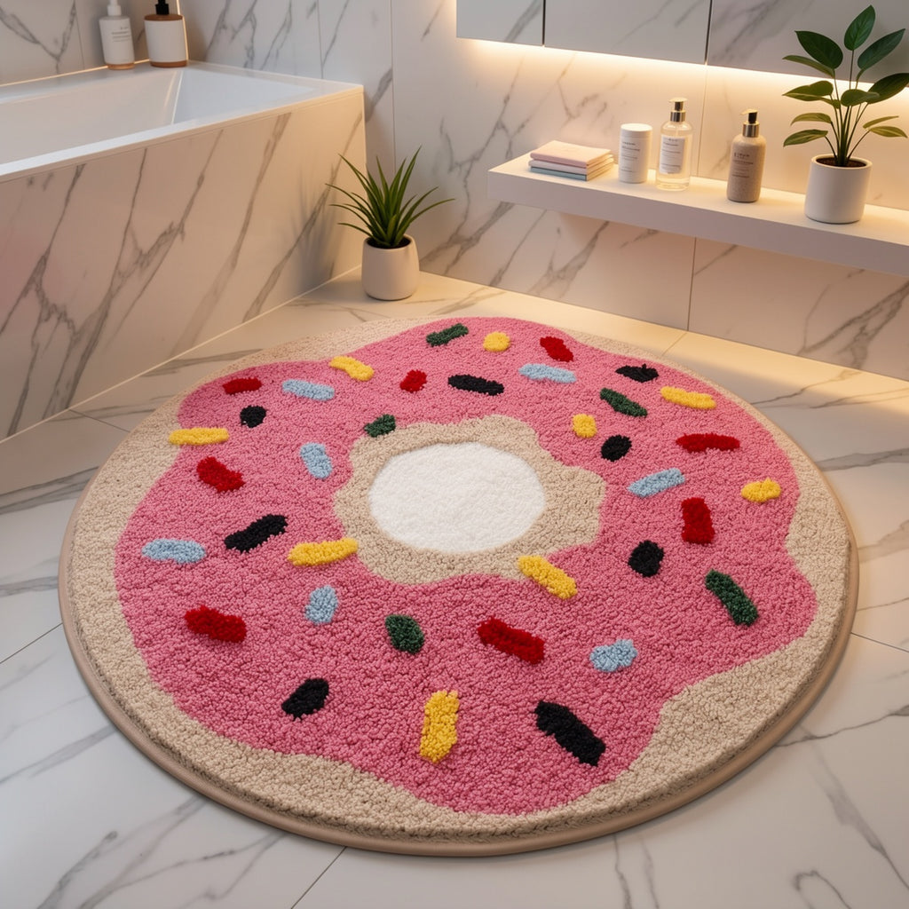 Tapis de salle de bain rond beignet tufté