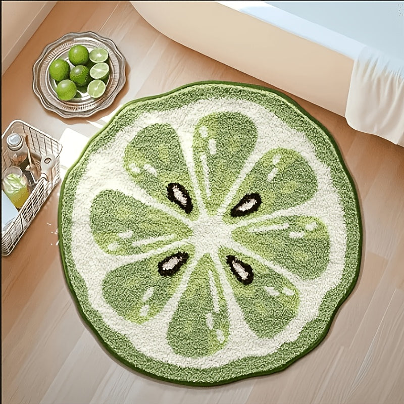 Tapis de salle de bain rond en tranche de citron tufté