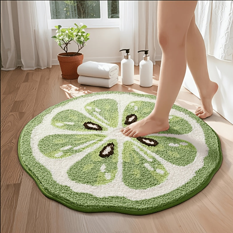 Tapis de salle de bain rond en tranche de citron tufté
