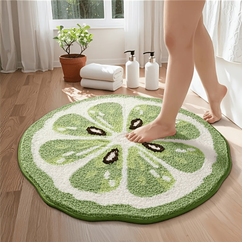 Tapis de salle de bain rond en tranche de citron tufté
