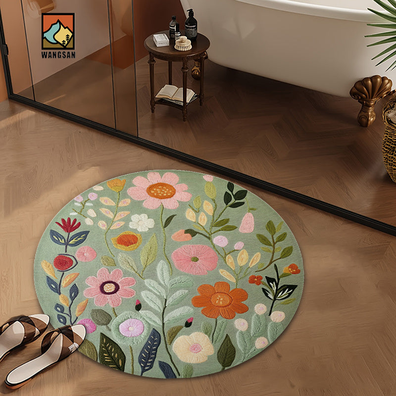Tapis de salle de bain rond fleuri, 4 diamètres