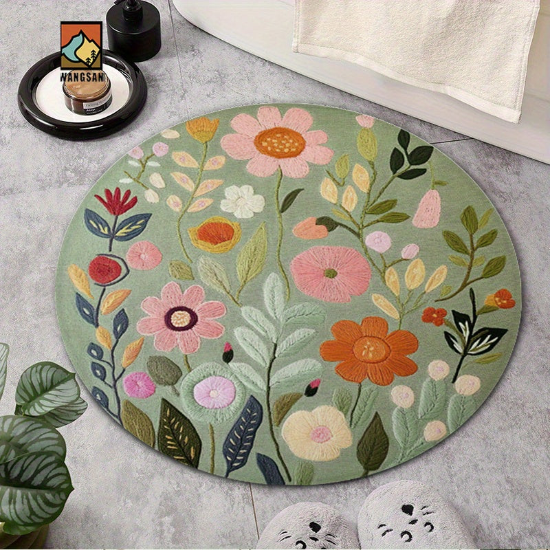 Tapis de salle de bain rond fleuri, 4 diamètres