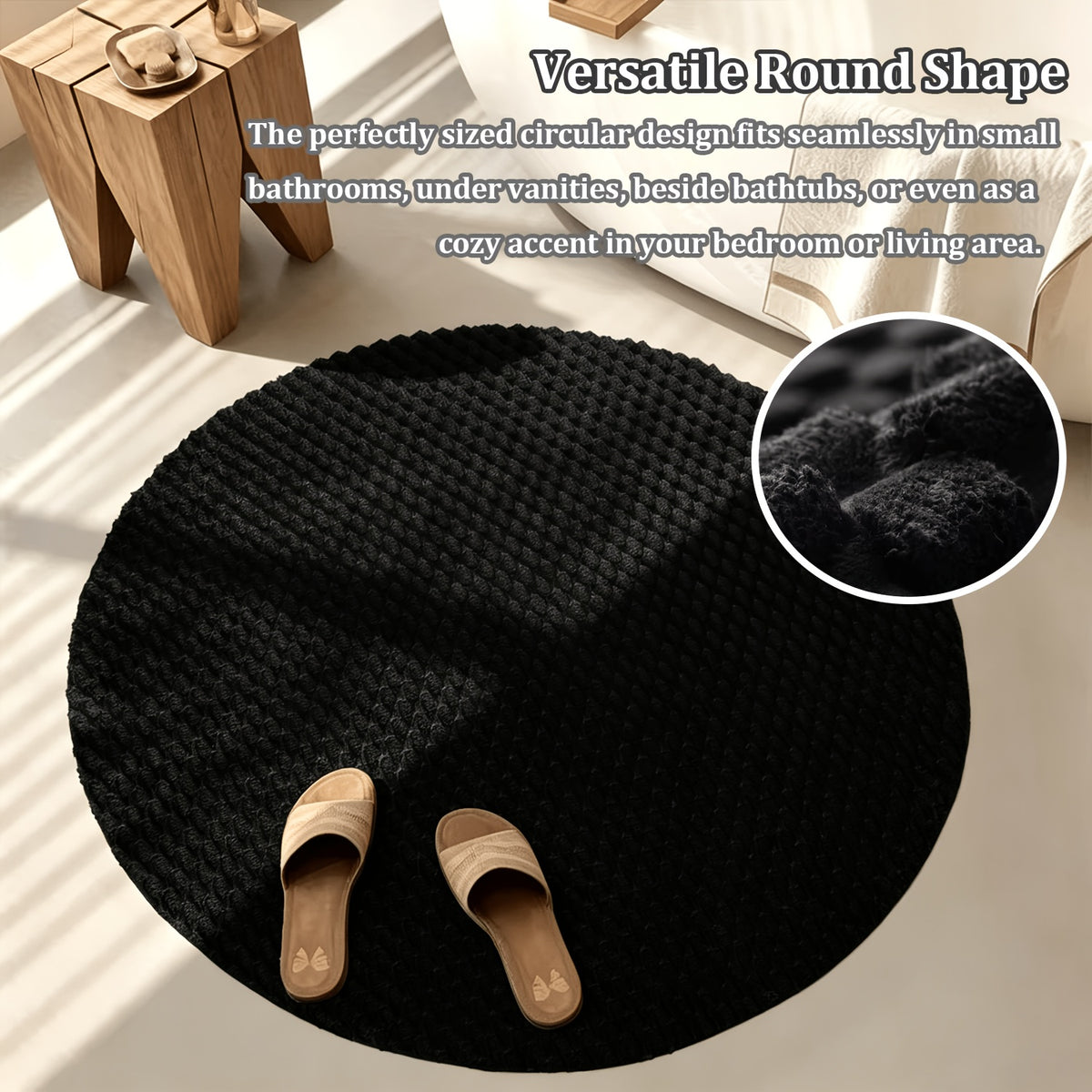 Tapis de salle de bain rond, boucles tressées épaisses