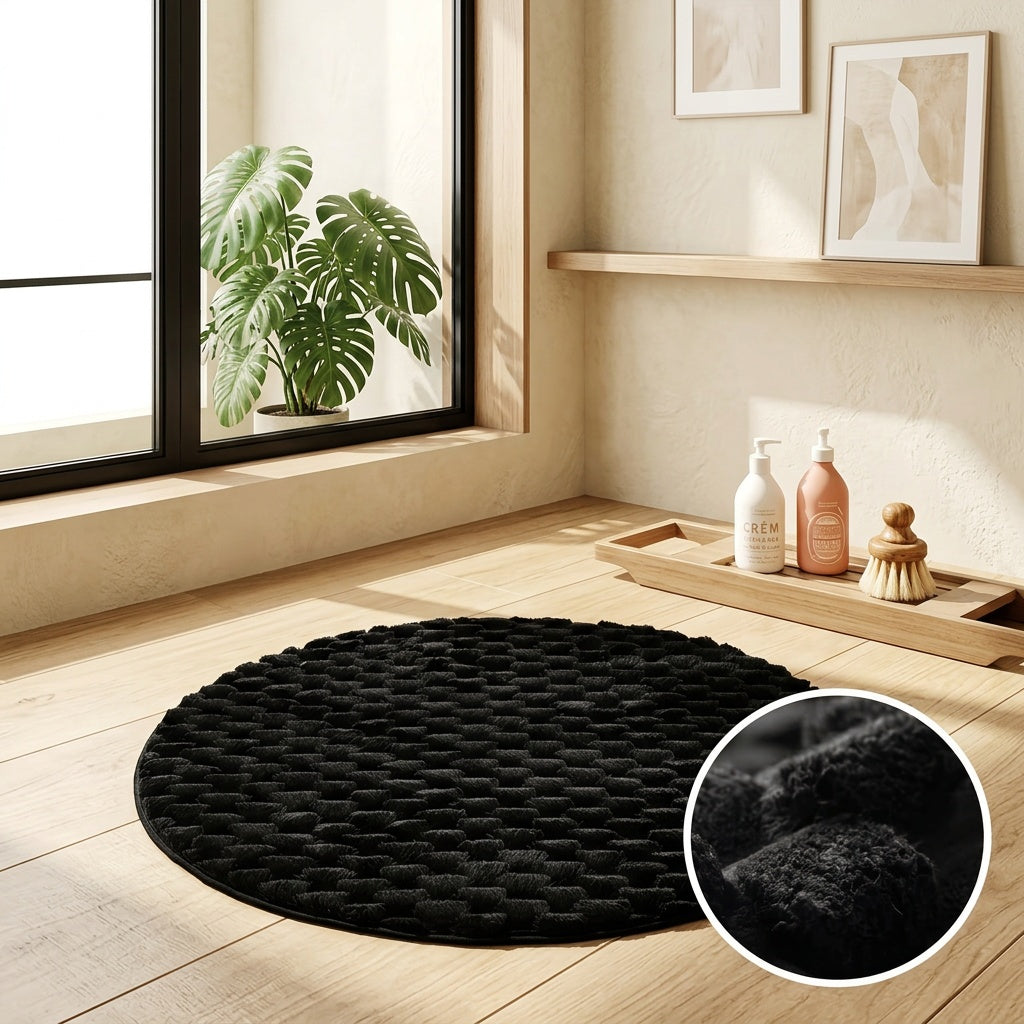 Tapis de salle de bain rond, boucles tressées épaisses