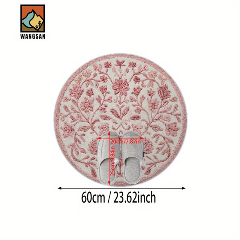 Tapis de salle de bain rond tufté, fleurs en relief