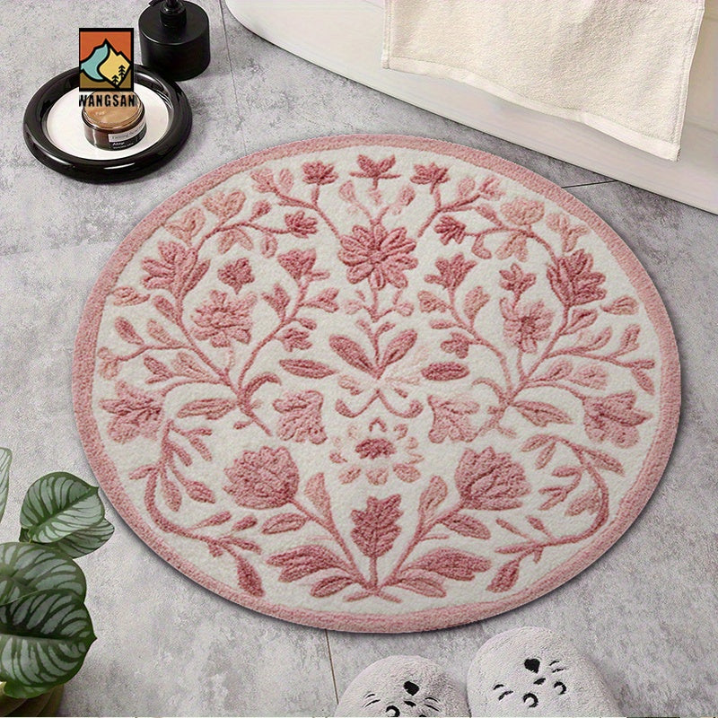Tapis de salle de bain rond tufté, fleurs en relief