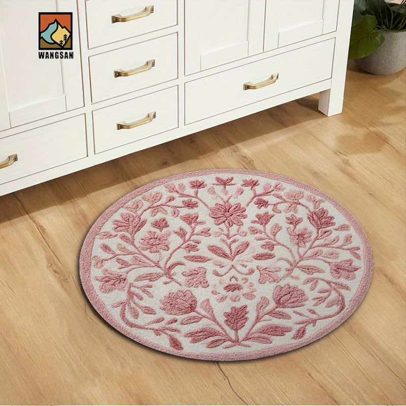 Tapis de salle de bain rond tufté, fleurs en relief