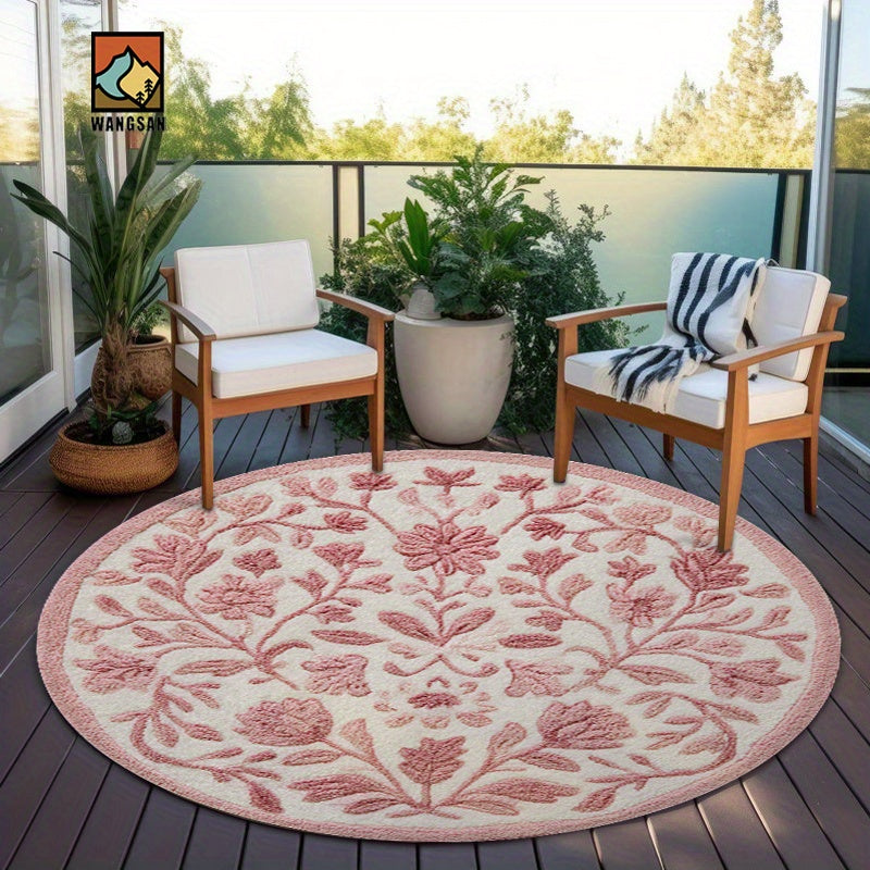 Tapis de salle de bain rond tufté, fleurs en relief