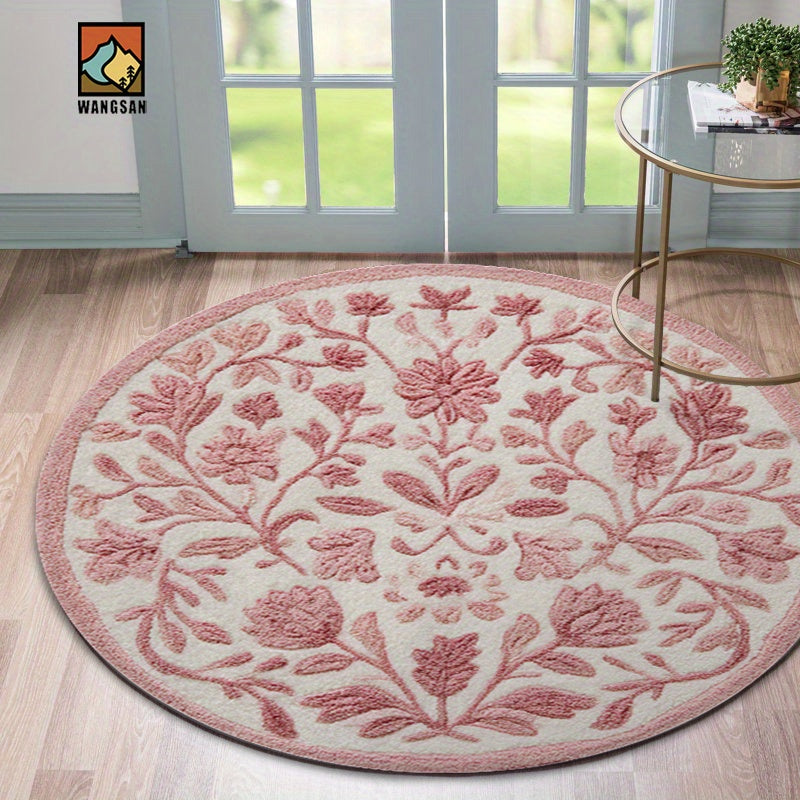Tapis de salle de bain rond tufté, fleurs en relief