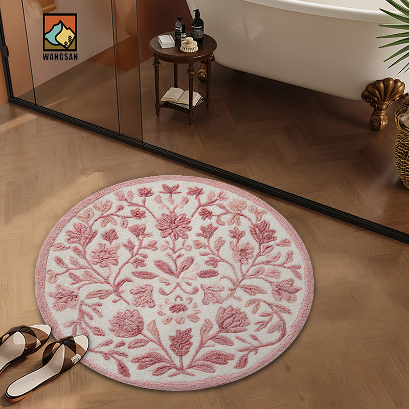 Tapis de salle de bain rond tufté, fleurs en relief