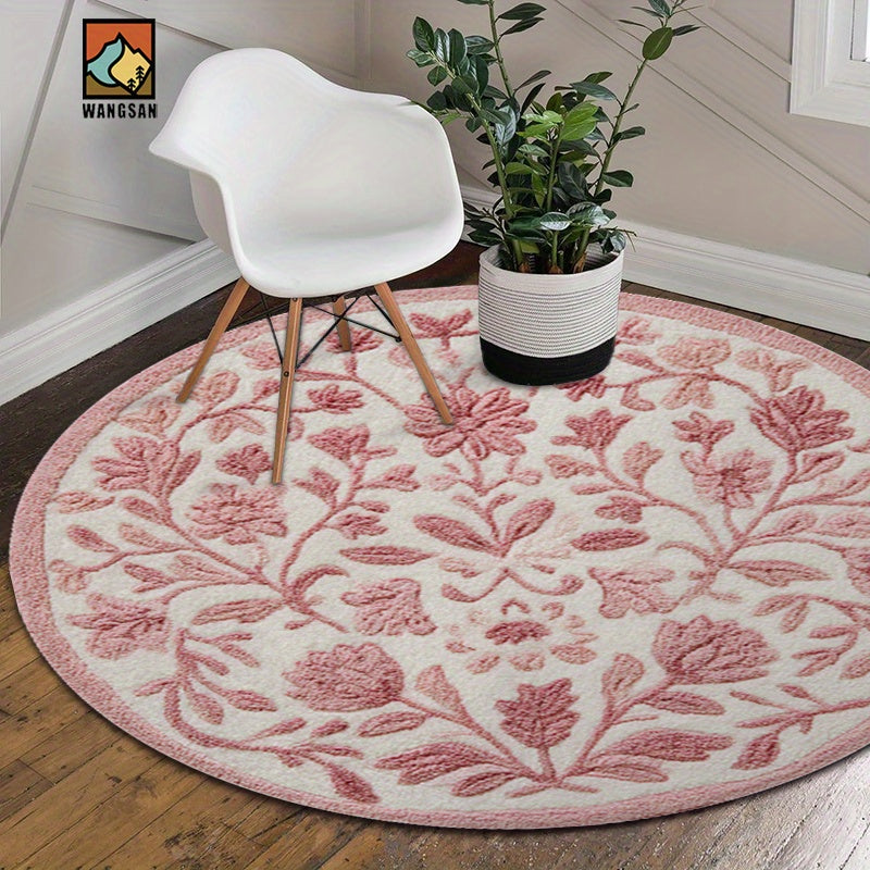 Tapis de salle de bain rond tufté, fleurs en relief