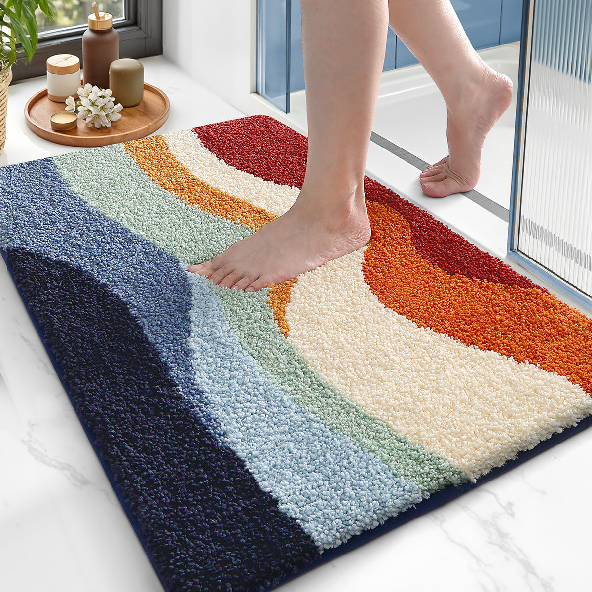 Tapis de salle de bain arc-en- rétro, sept bandes tuftées