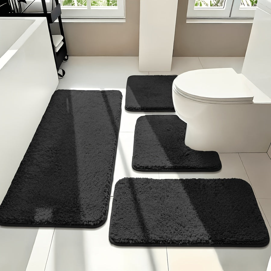 Tapis de salle de bain shaggy, parure de quatre pièces