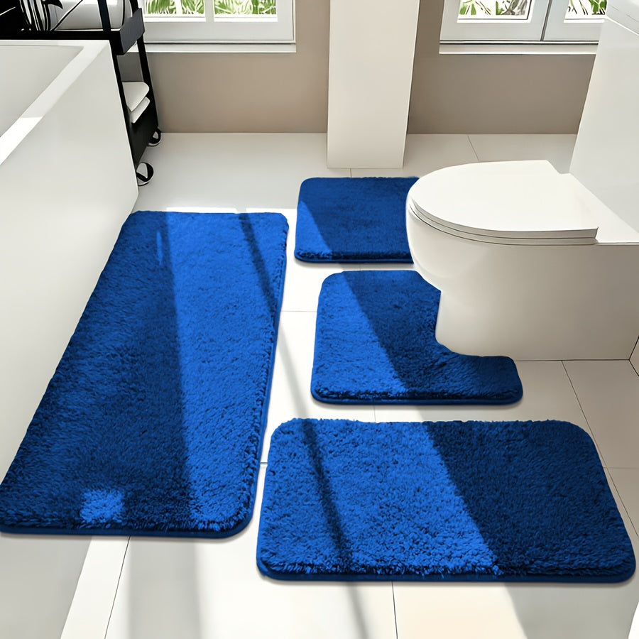 Tapis de salle de bain shaggy, parure de quatre pièces