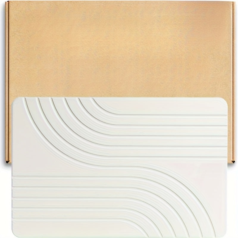 Tapis de pied sculpté en boue de diatomées - symétrie semi-ovale - blanc 60*40