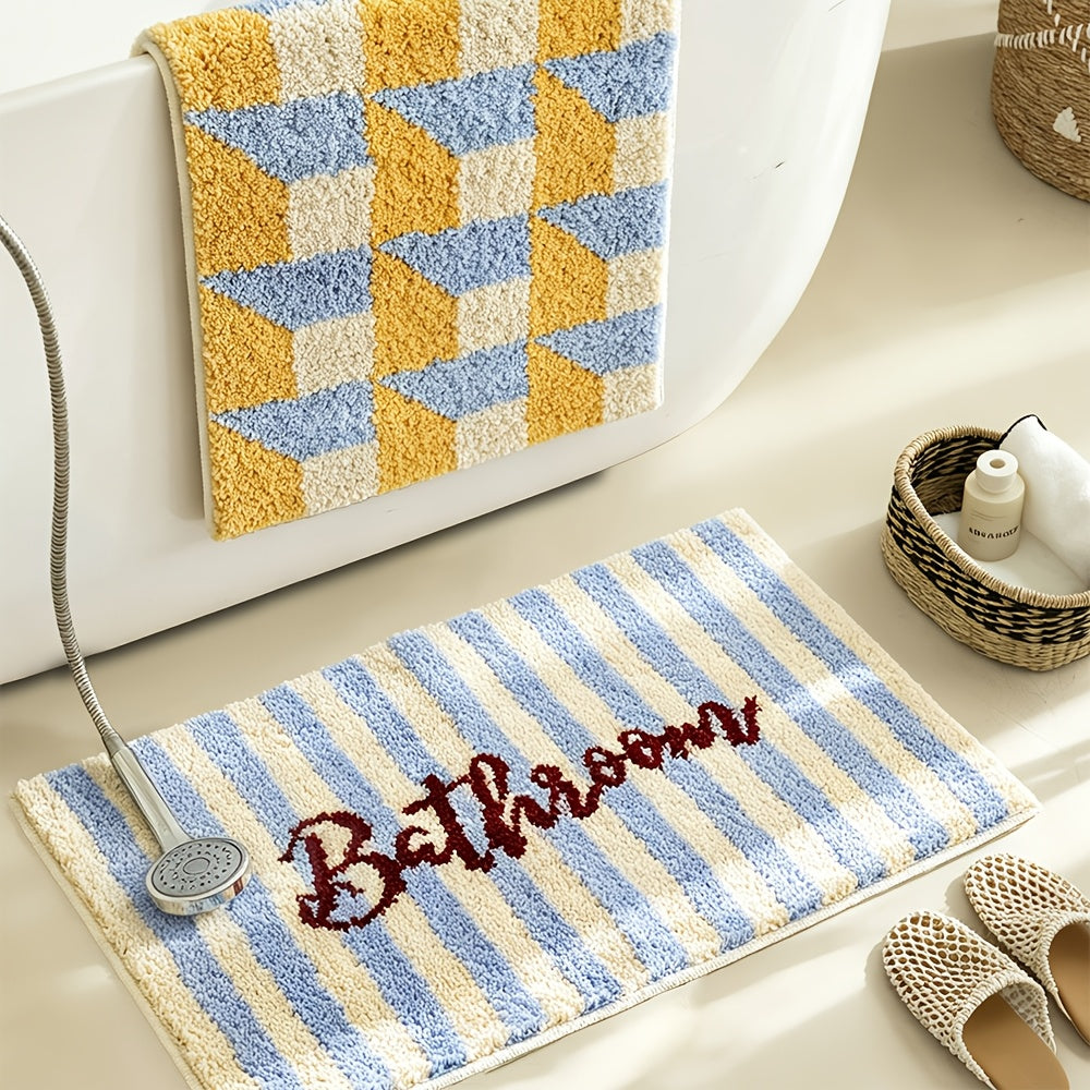 Tapis de salle de bain, rayures ou damier tuftés