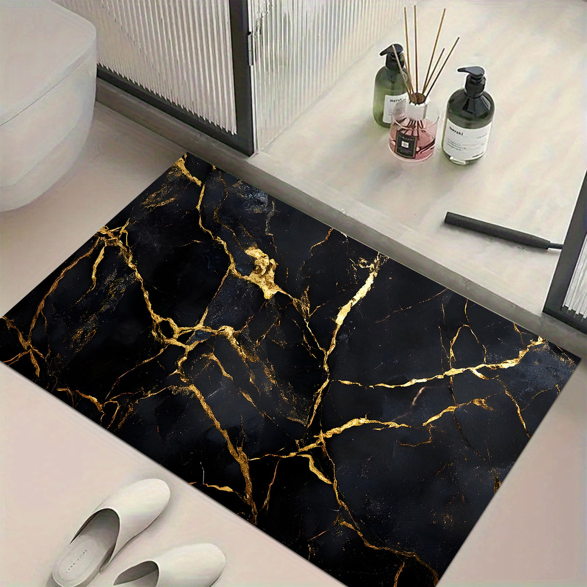 Tapis de salle de bain velours effet marbre